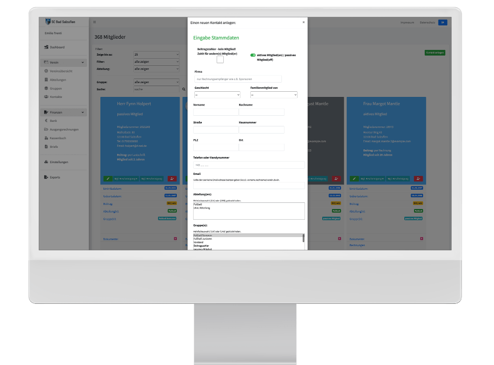 Clubmonitor Vereinssoftware mit Kontaktverwaltung