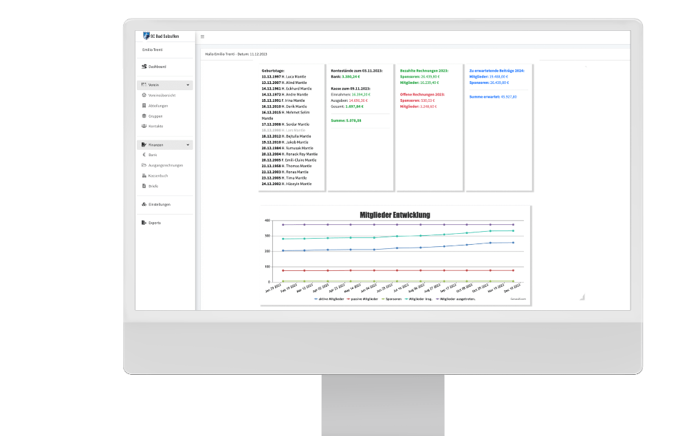 Clubmonitor Dashboard Vereinssoftware